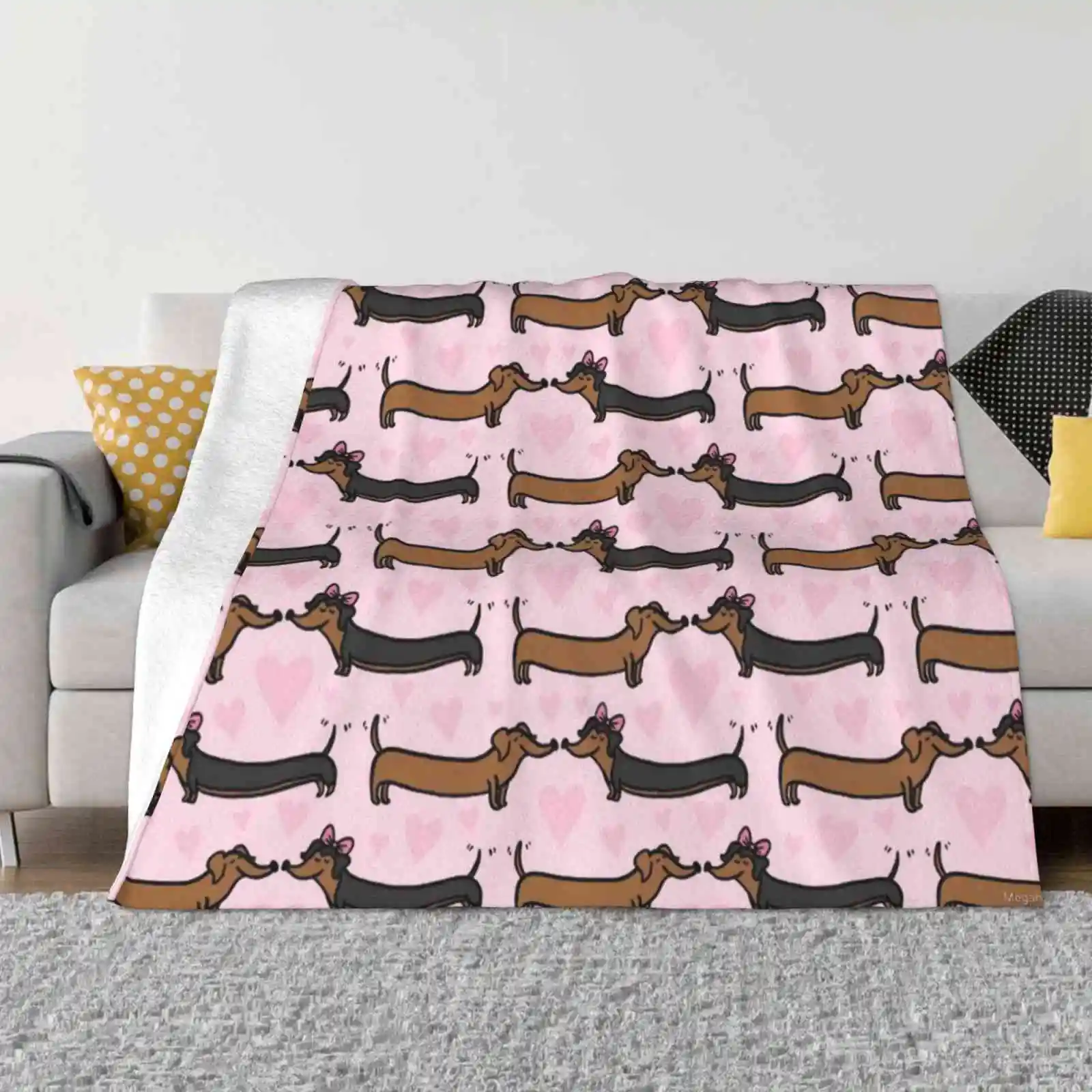 Doxie Love Best Selling Room Household Flannel Blanket Dachshund Pet Animal Cute Wiener Dog Weenie Dog Cartoon Valentines Love