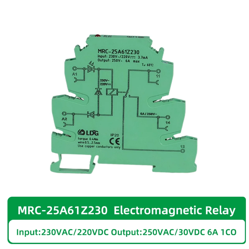 MRC-25A61Z230 230VAC 220VDC Coil Mini Electromagnetic Contact LED Relay Interface 6A 250VAC/DC Load Voltage Control Relay Board