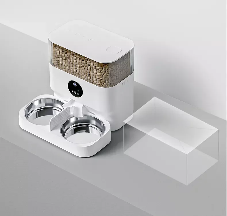 Double Bowls Two-way Splitter smart Automatic dry Food Dispenser 5L Large Capacity Stainless Steel Bowl