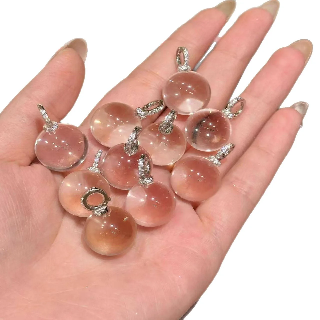 3pcs Natural Clear Quartz Sphere Pendant 2A Full Clear Bubble Beads DIY Necklace Jewelry Making Accessories Wholesale