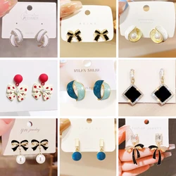 2025 Trendy Enamel Women's Earrings Colorful Glaze Heart Drop Earrings Round Square Pendants Geometric Hanging Earrings