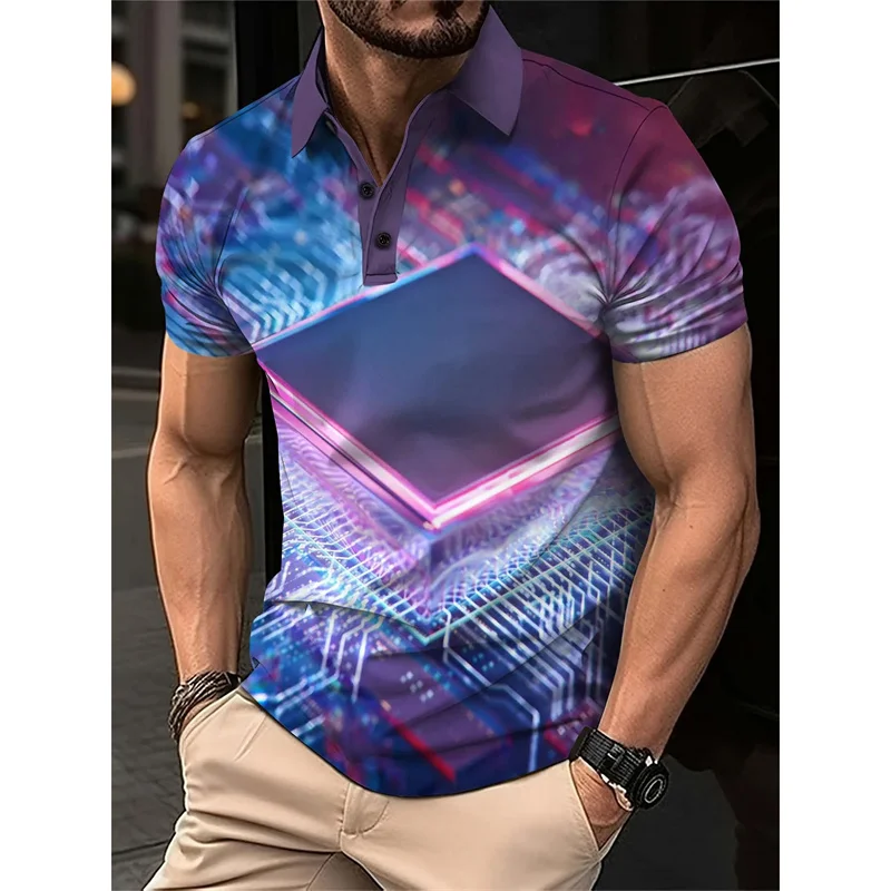 Circuit Board Pattern Polo Shirt For Men Luminescence 3D Printed Tees Summer Short Sleeve T-Shirts Loose Breathable Lapel Tops