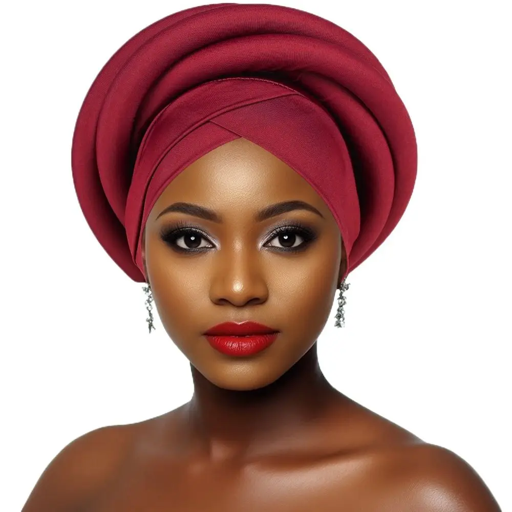 Fashion Raw Silk African Women Turban Wrap Twisted Braid Headwear Turban Cap Elastic Breathable Head Wraps African Lady