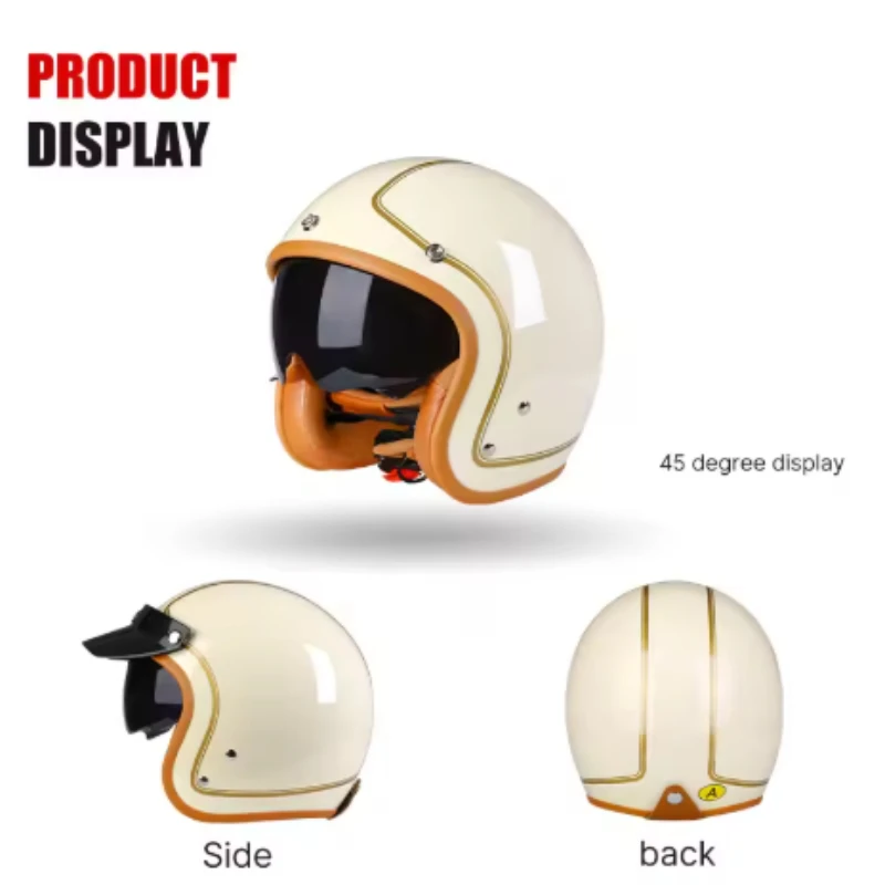 Vintage 3/4 Jet Motorcycle Helmet With Built-in Sun Visor High Density EPS Quick Release Buckle Men Women Scooter Riding Safe