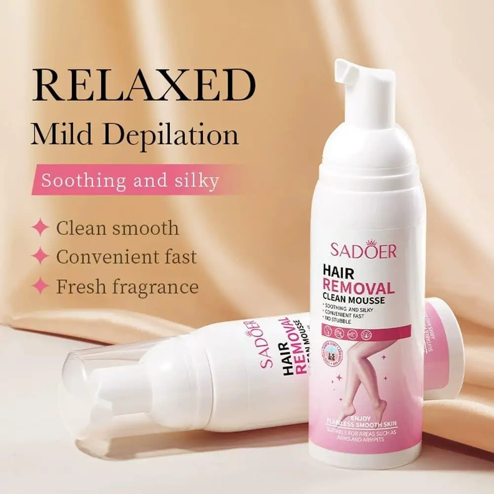 Sadoer Pink Hair Removal Clean Mousse Women Gentle Smooth Hair Removal Painless Hairs Remover for Body & Face Easy and Effective