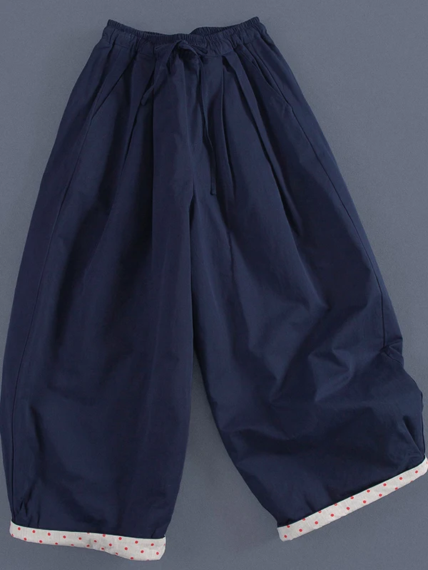 Faionable Casual Pants Autumn Winter New Sle Wide Leg Cotton Pants with Elastic Waist Polka Dot Color Blo Design