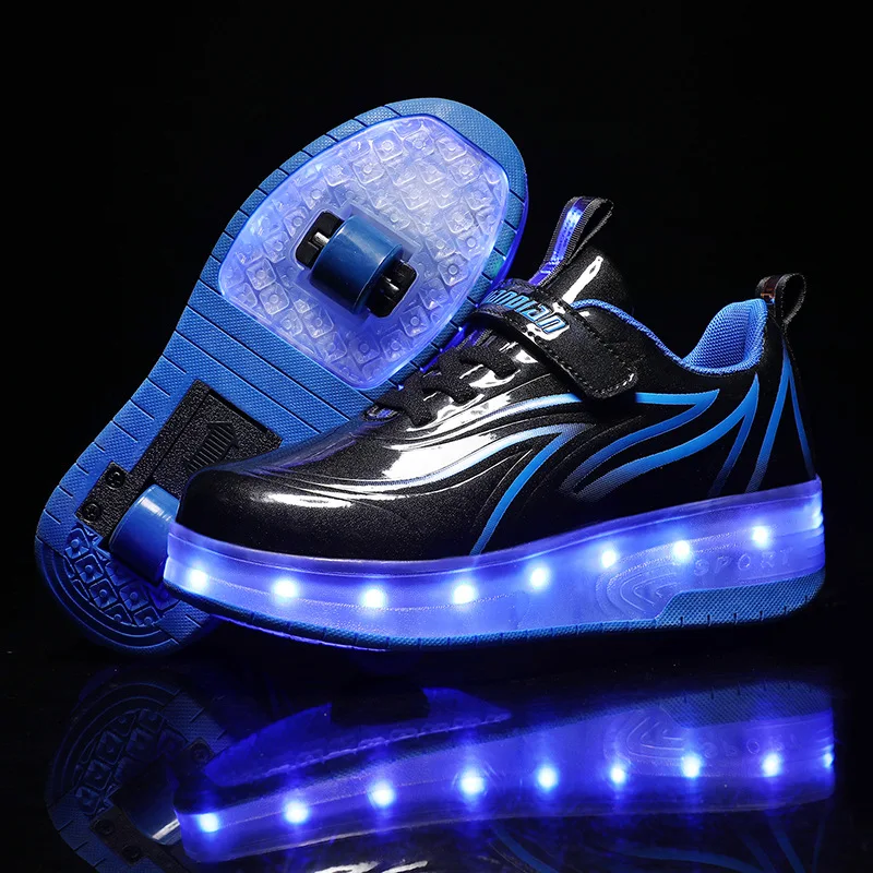 USB Charging Children Roller Skate Casual Shoes Boys Girl Automatic Jazzy LED Lighted Flashing Kids Glowing Sneakers with Wheels