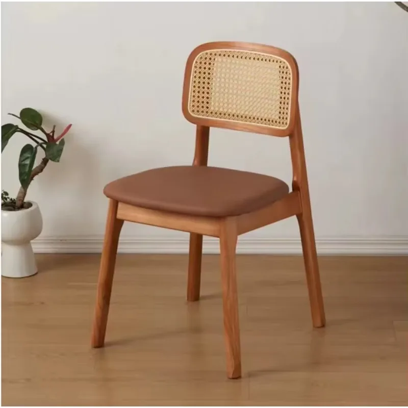 Customized Commercial Leather Upholstered Wooden Coffee Dining Chair Modern Convertible Portable Rattan Backrest for Cafe