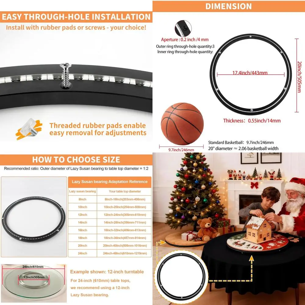 

Heavy-Duty 20 Black Lazy Susan Turntable with 450 lbs Capacity for Dining Tables