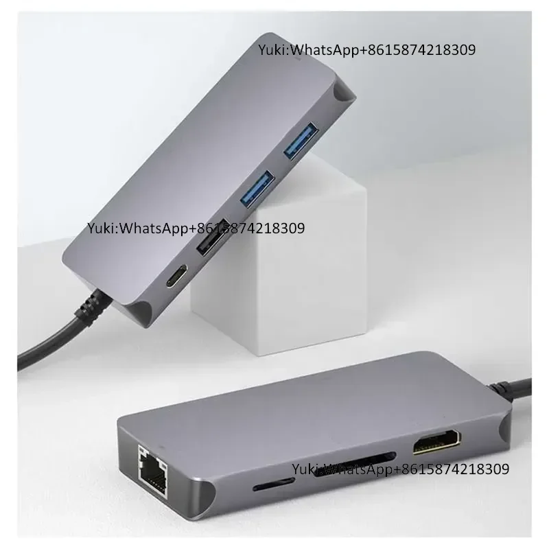 4K HDTV USB Portable Port 8 in 1 USB-C Hub Multi Docking Station Network Type C Hub 4K Gig Abit Ethernet
