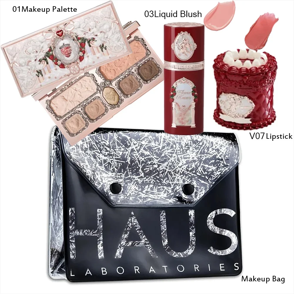 Makeup Flower Knows Set Swan Ballet Series Sechsfarbige Lidschatten-Palette, geprägtes Rouge, Glanz, Lippenstift-Set mit Tasche, alles in