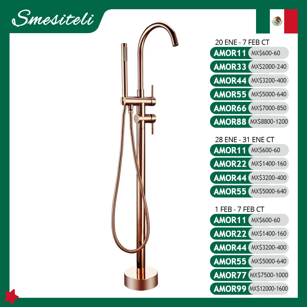 Freestanding Bathtub Faucet Bathroom Tub Shower Diverter Floor Mounted Mixer Tap Brass Rose Gold for Bath Spout With Handshower