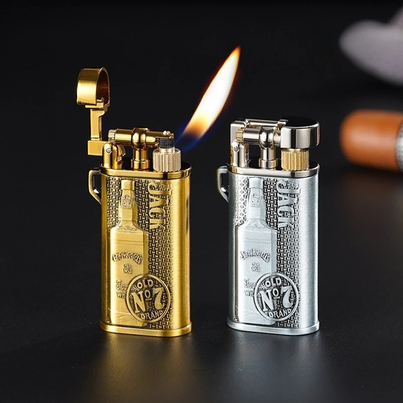 

Vintage Metal Grinding Wheel Brass Pipe Gas Lighter with Tobacco Pipe Tamper Cigarette Cigar Butane Lighter Smoking Accessories