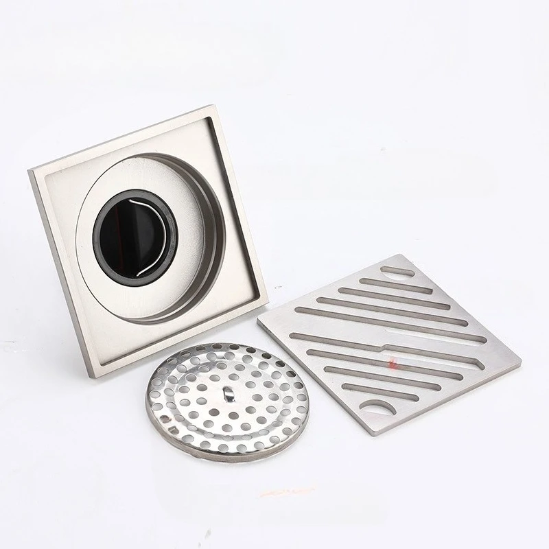 10cm Square Brushed Nickel Stainless Steel Floor Drain, Thickened Anti‑Insect Deodorant Drain for Bathroom Shower