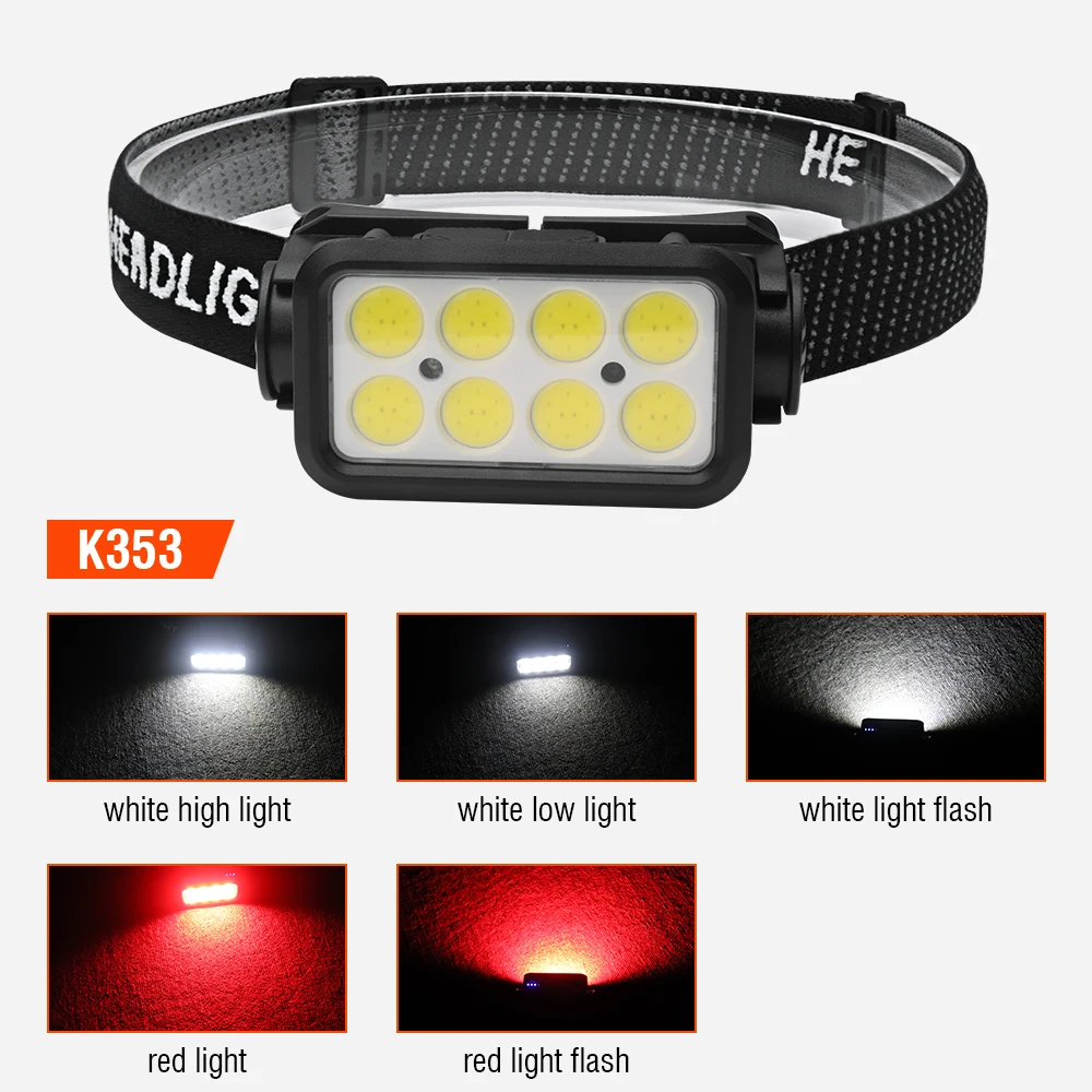 BORUiT COB LED Arbeitsscheinwerfer, leistungsstarker Sensor-Scheinwerfer, wiederaufladbare Taschenlampe Typ C, wasserdicht, für Camping, Angeln, Suchlaterne