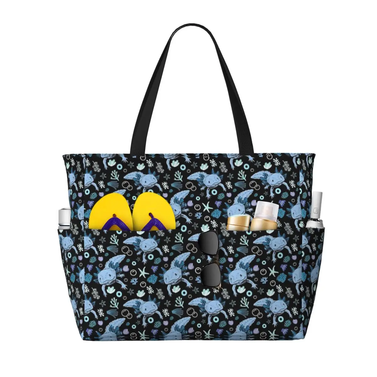 Blue Axolotl Coral Pattern Beach Tote Bag Sport Gym Yoga Duffle Large Tote Bag Women Travel Bag Fitness bag