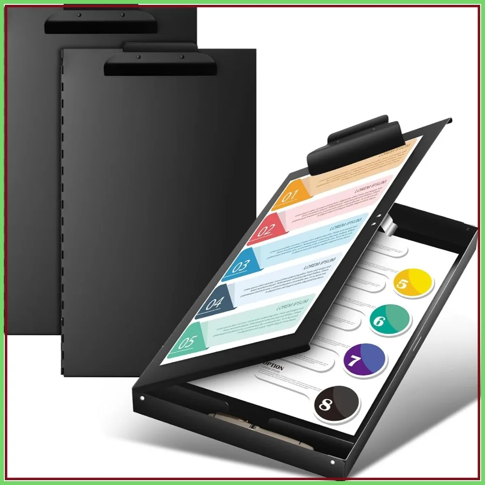 

2 Pcs Aluminum Clipboard with Storage, 11x17 Inch, Black, Heavy Duty Clip for Office School
