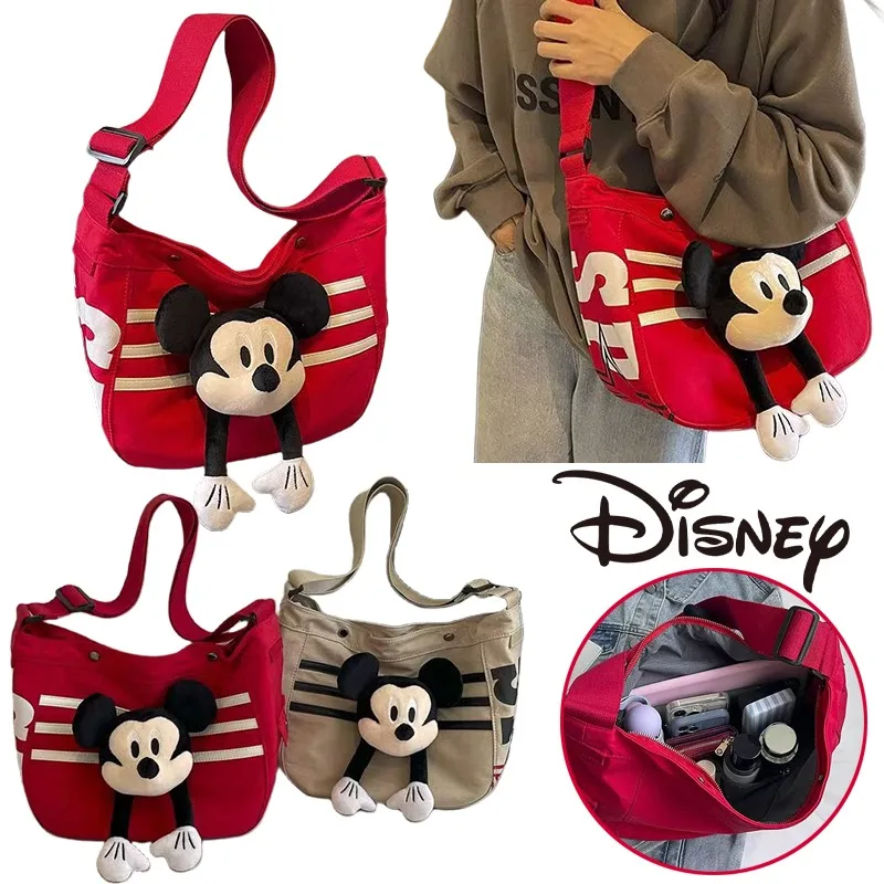 

Disney Mickey Mouse Cartoon Large Capacity Tote Bag Anime Portable Women Doll Pendant Shoulder Bag Girls Shopping Travel Handbag
