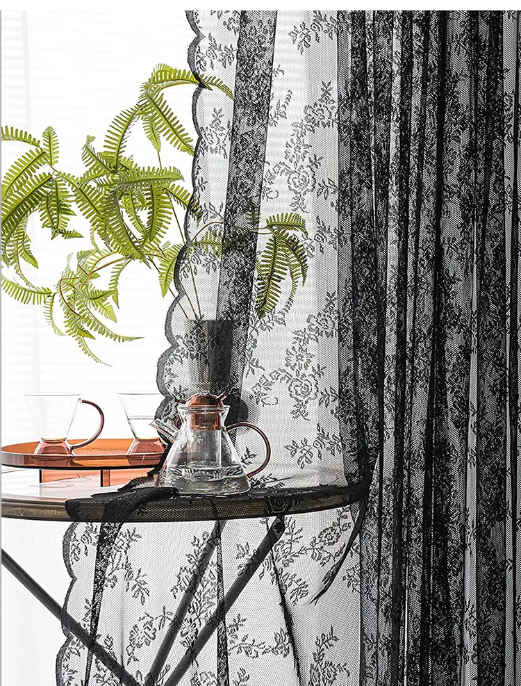Luxury American retro warp knitted lace black bedroom balcony live room decorative partition curtain window screen