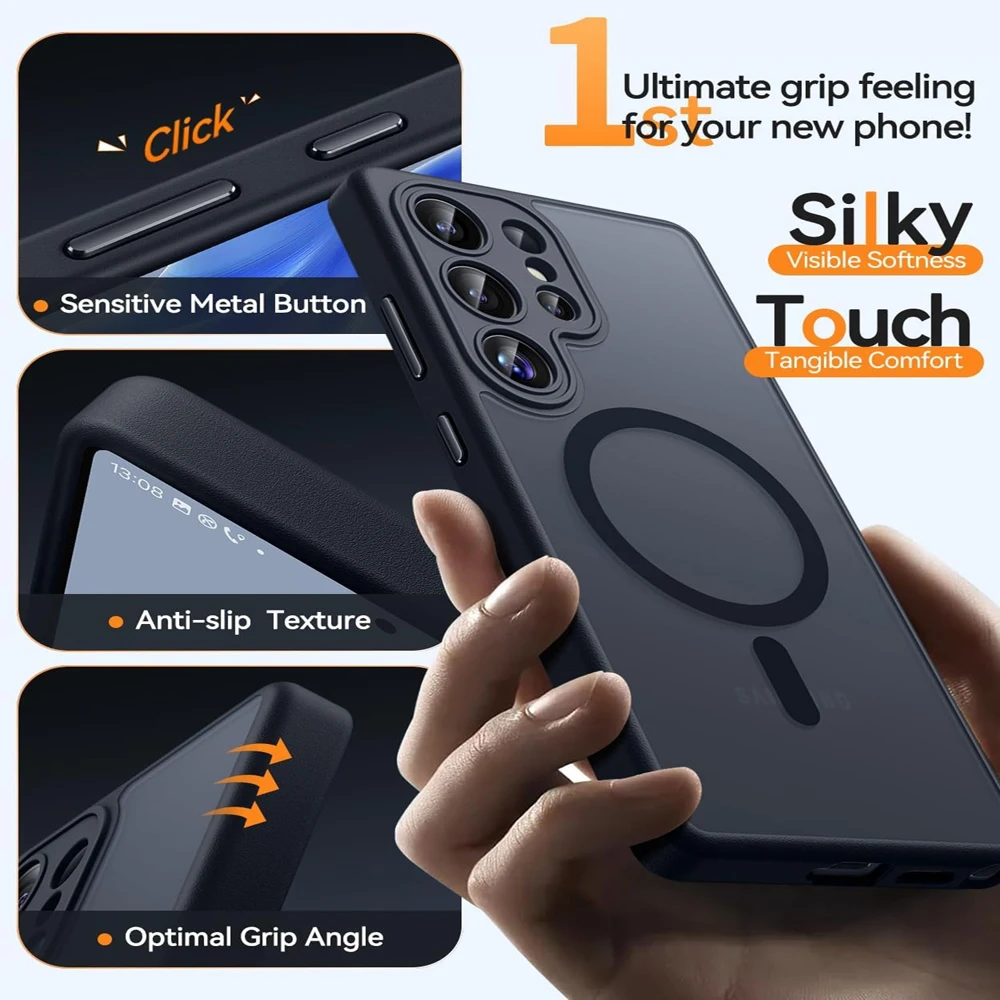 Funda magnética de lujo para Samsung Galaxy S26 S25 S24 FE S23 Ultra Plus A17 A37 A57 A16 A36 A56, funda de carga inalámbrica Magsafe