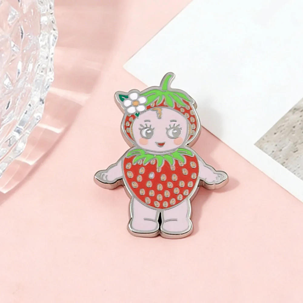 Niedliche Erdbeer-Mädchen Emaille-Pin Kawaii Frucht Baby Junge Brosche Metall-Abzeichen Schmuck Mode-Accessoires Geschenk Rucksack Kleidung Deko – Detail 8