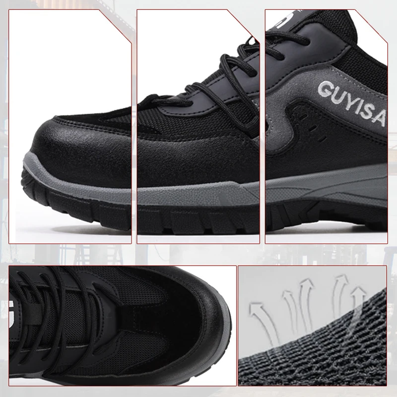High Quality Indestructible Shoes Work Boots Steel Toe Shoes Men Anti-Smash Anti-Puncture Safety Shoes Wear-resistant Anti-slip