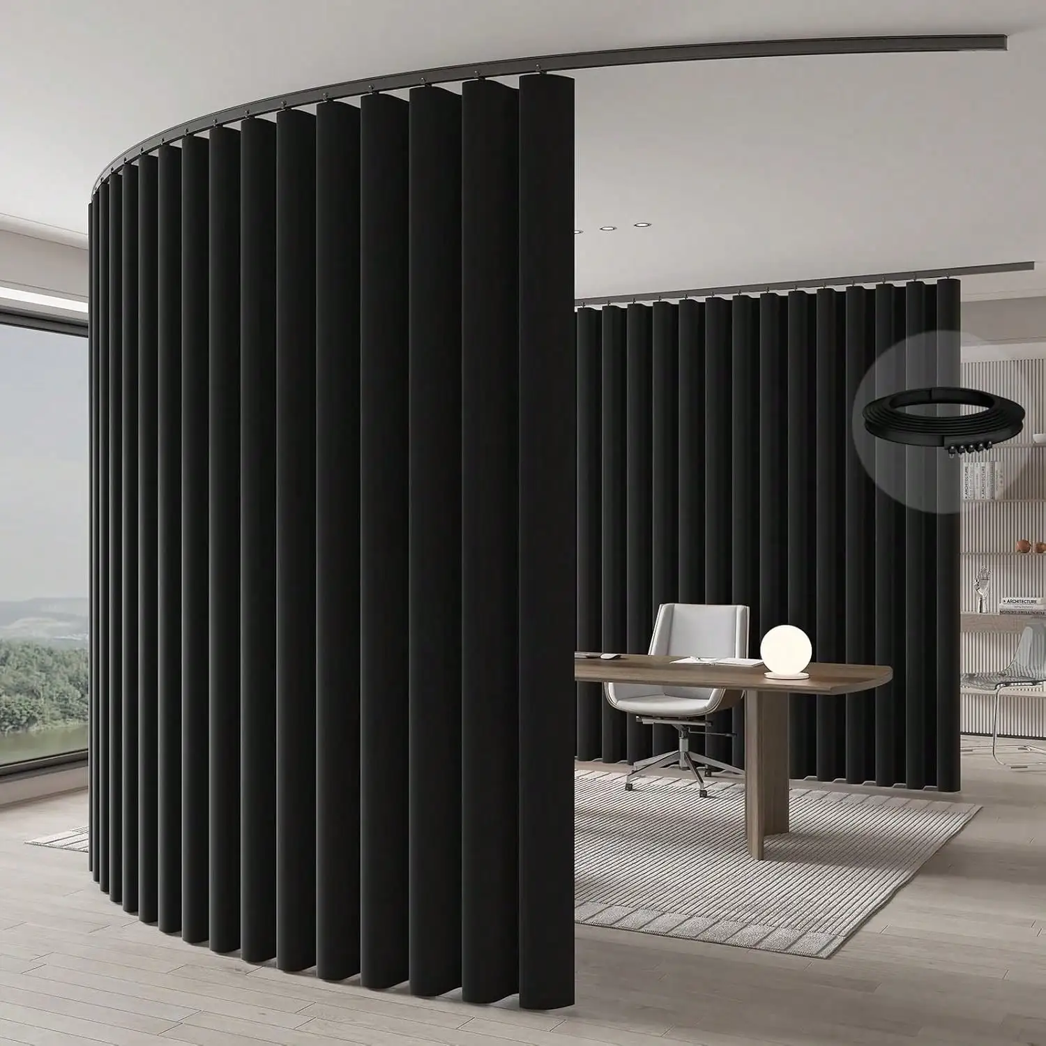 Room Divider Curtains Ceiling Curtain Track Set For Blackout And Privacy (Black Curtain + Black Track) 106