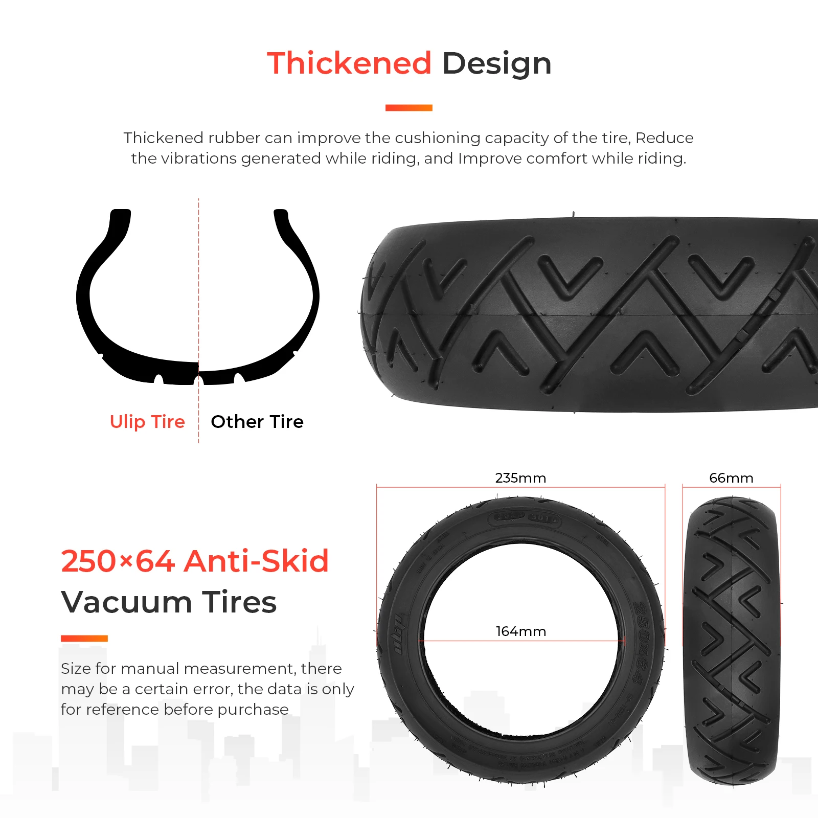 Ulip 10Inch City Road Vacuum Tire 250x64 for Xiaomi  Electric Scooter 4 Ultra 250x54 Tyre Front And Rear Wheel Replacement Parts