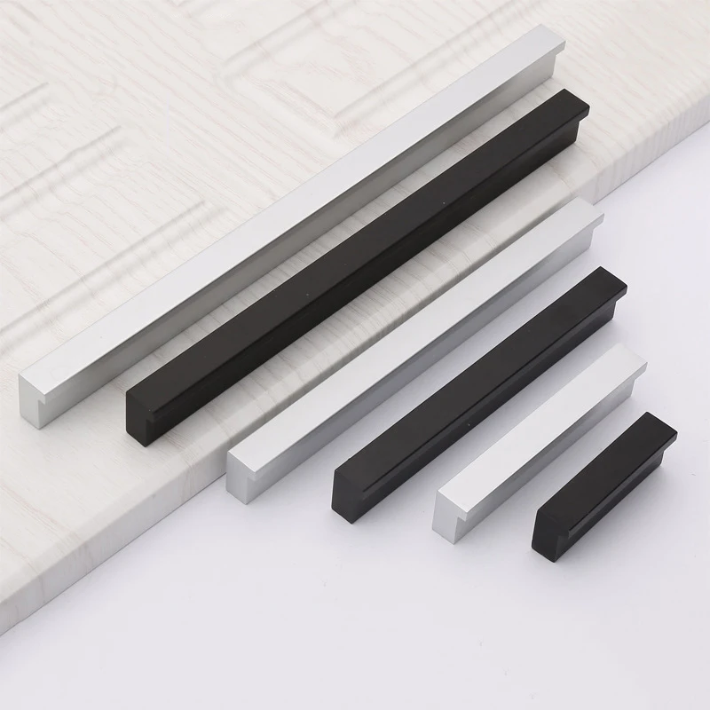 Minimalist 7-shaped Thickened Aluminum Alloy Handle, Black and Silver L-shaped Handle, Modern Drawer and Cabinet Door Handle