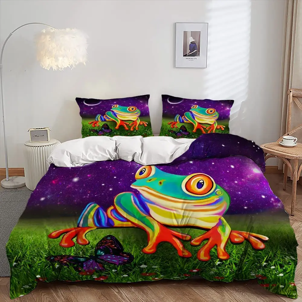 

Frog Duvet Cover Set Cartoon Frog Bedding Set Tie Dye Comforter Cover Set for Teens Boys Kids Girls 1 Quilt Cover 2 Pillowcases