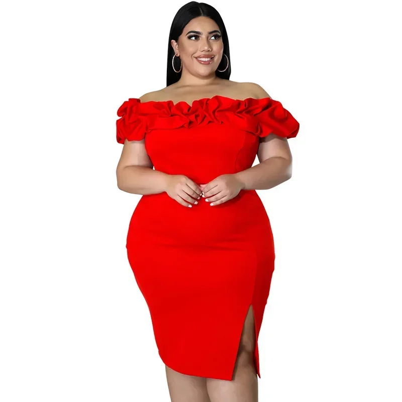 MY979- European and American fashion plus size women's summer new product sexy lotus leaf pile collar wrapped hip dress dress