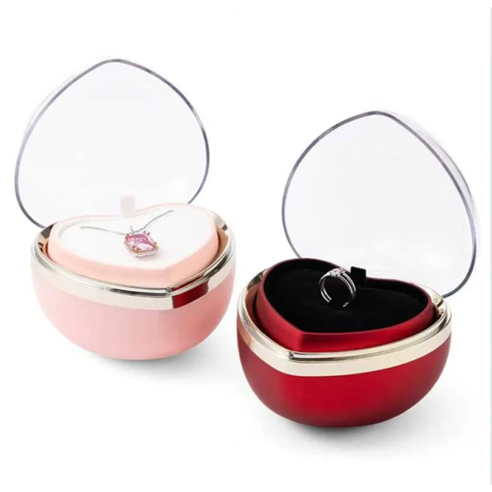 

Romantic Preserved Flower Flip Ring Box Heart Shape Ring Display Valentine Gift Boxes Jewelry Storage Box