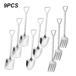 Cuchara de pala de acero inoxidable para té, cuchara creativa de café, Helado, postre, vajilla, cuchillo, tenedor, juego de 9 piezas, 410