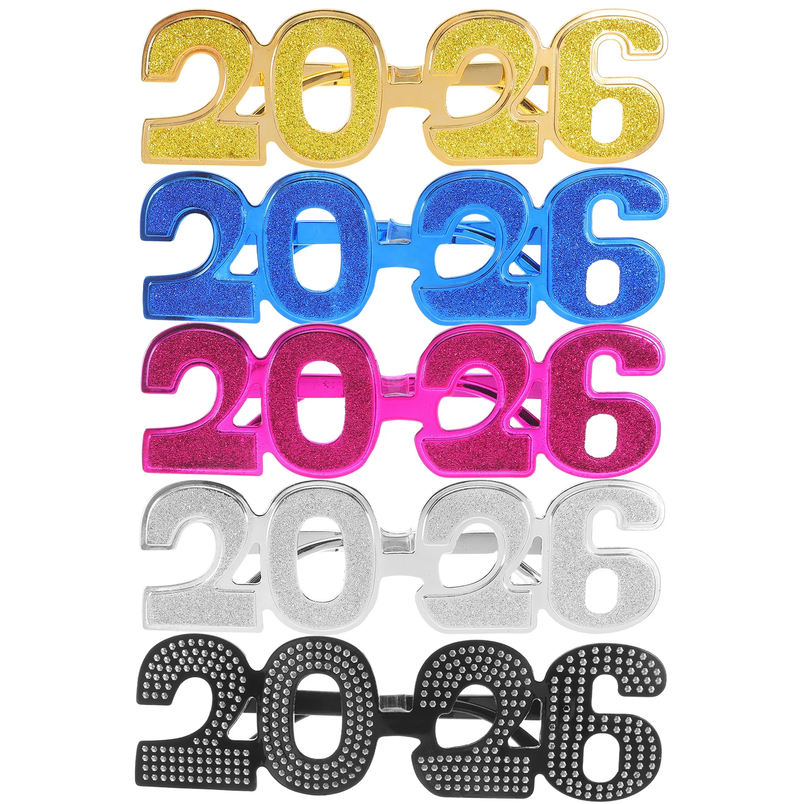 

5Pcs 2026 Novelty Eyewear Cool Retro Style Bright Glitter Finish Great for Graduation New Years Eve Christmas Celebration Decor