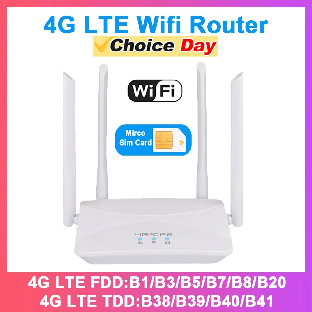 4G LTE WIFI Router 150Mbps 4 External Antennas Power Signal Booster Hotspot Smoother Wired Connection Intelligent Micro SIM Card