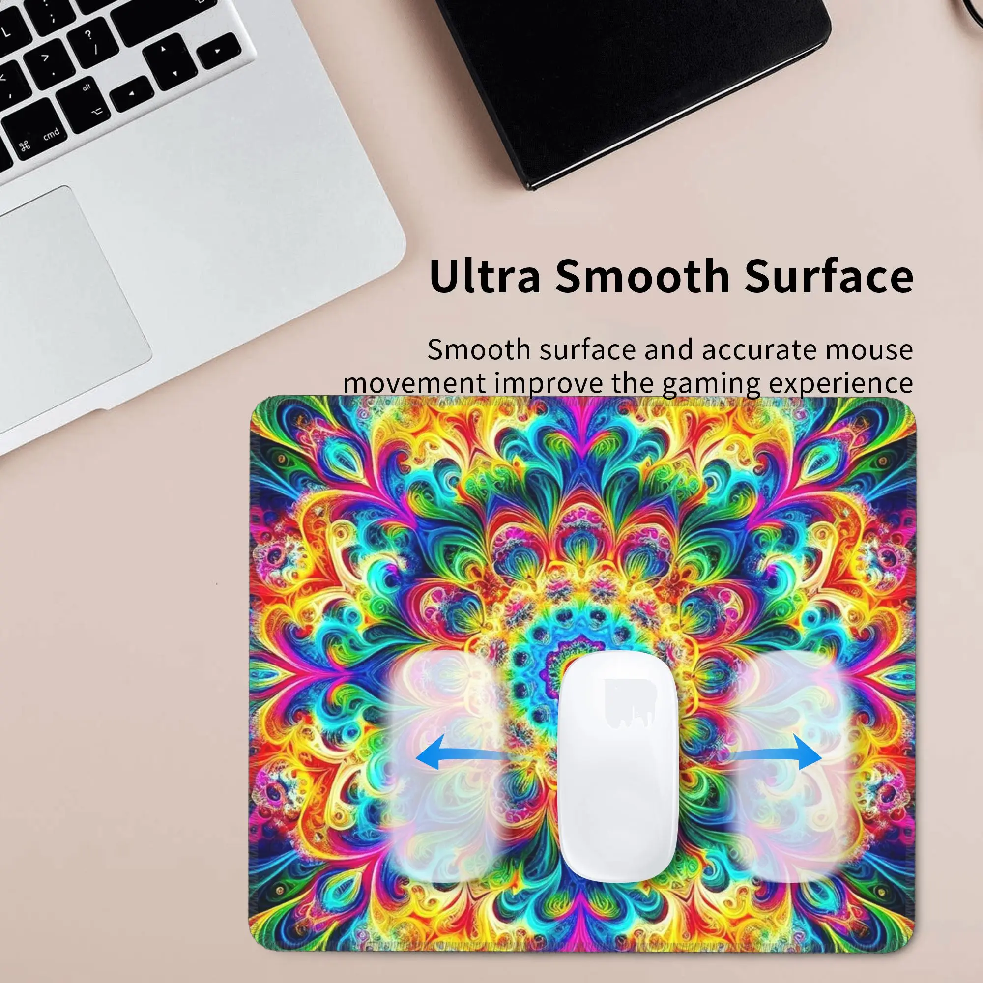Retro Psychedelic Black with Vibrant Magic Mouse Pad Computer Keyboard Mouse Mat Gamer PC Laptop Desk Mat Accessories Table Mats