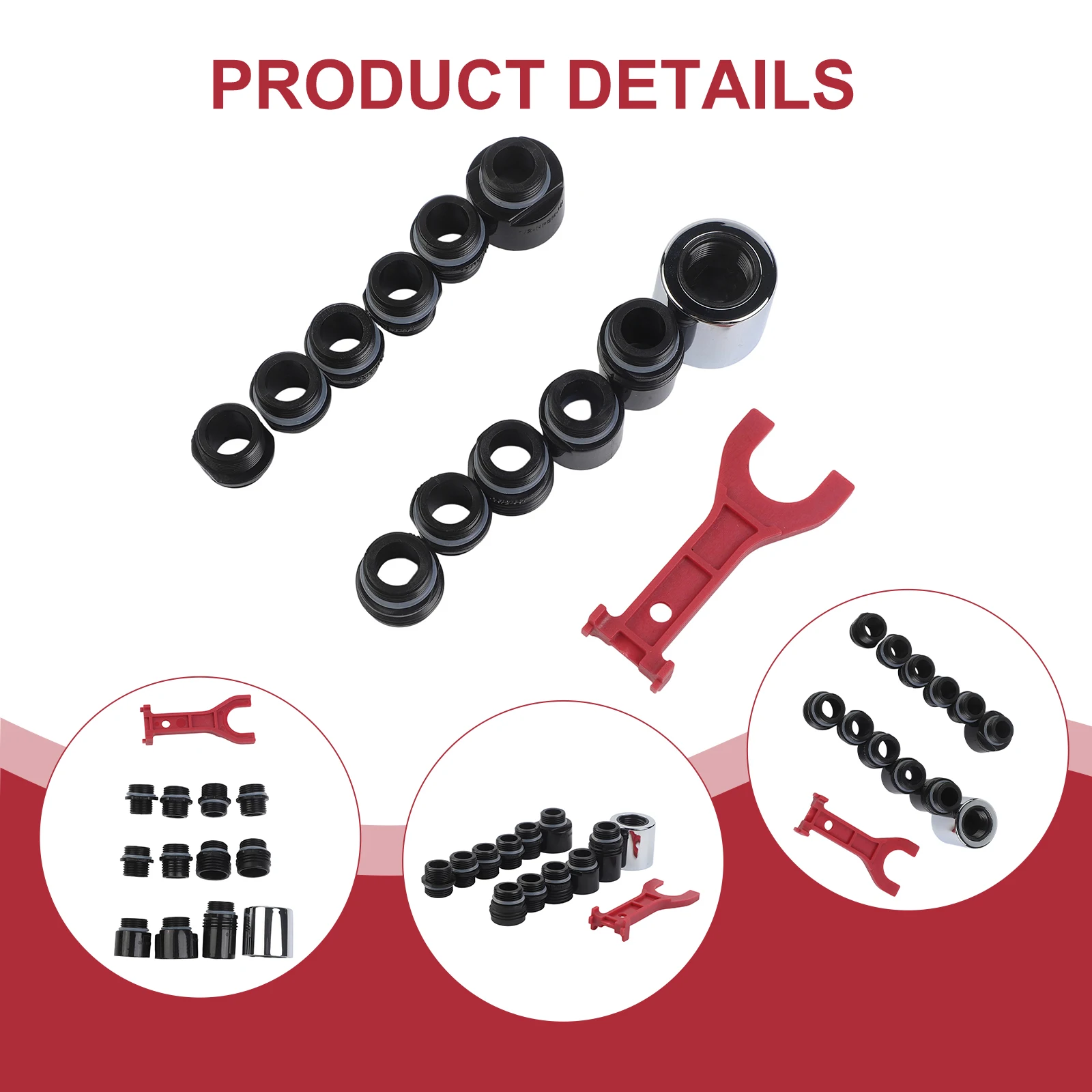 Pull Out Faucet Thread Connector Kit 12 Pieces for Kitchen Faucets Fits Most Models with Multiple Thread Sizes