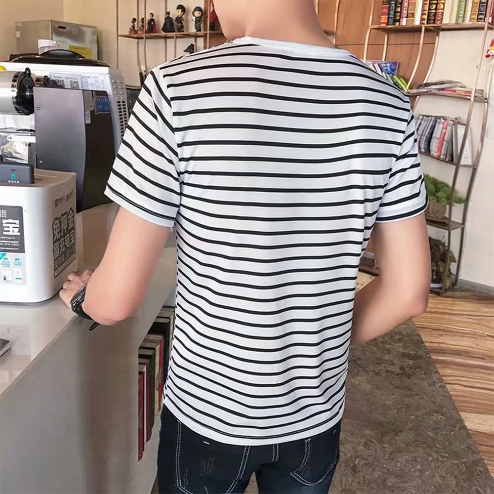 Short Sleeve T-Shirt 1pcs Casual Clothing Accessories Homme O-Neck Streetwear Stripe Slim Fit Gym Top Confortable