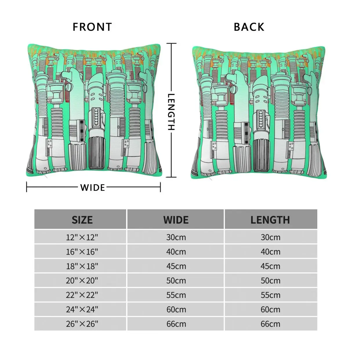 Light Saber Handles Square Pillowcase Polyester Linen Velvet Pattern Zip Decor Sofa Seater Cushion Cover