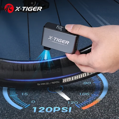 X-tiger-ミニポータブル電動自転車エアポンプ,120psi高圧インフレーター,ディスプレイ,2x500mahバッテリー,2〜3タイヤ