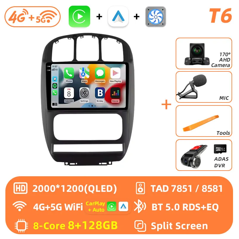 Android 16 wifi + 4G Carplay Autoradio Voor Dodge Caravan 4 Voor Chrysler Grand Voyager RS 2000-2012 navigatie GPS Stereo Multimedia