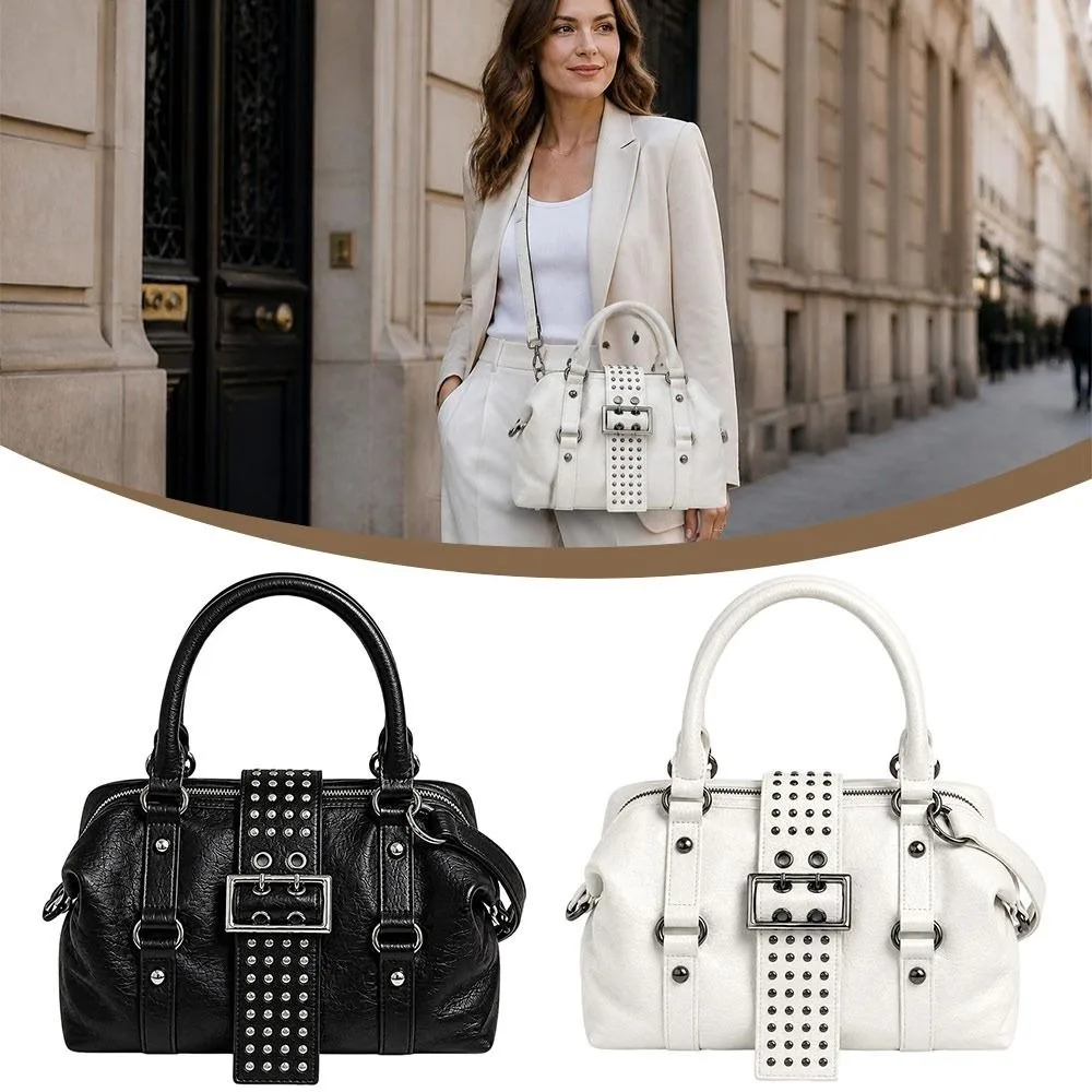 Fashion PU Studded Tote Bag Studded Decoration Detachable Strap Shoulder Bag Top Handle Biker Style Women's Handbag For Women