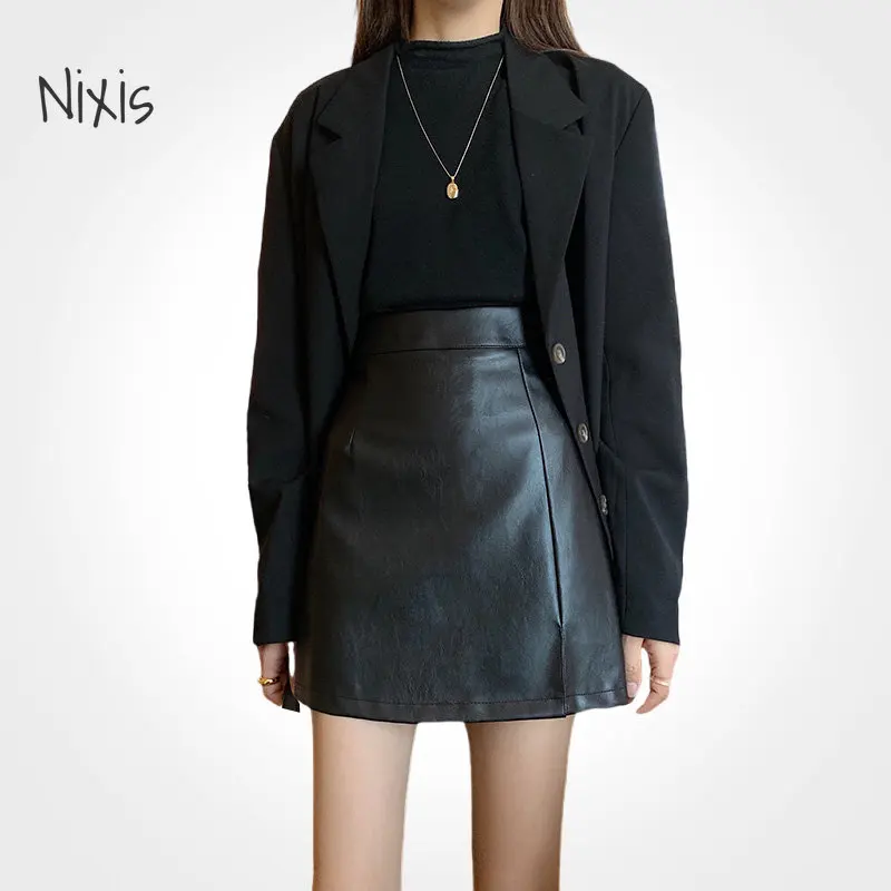 Women\'s Leather Skirts Black Gothic High Waist Split Short Skirt Fashion  Vintage Casual Bottoms Plus Size Female Y2k Clothes