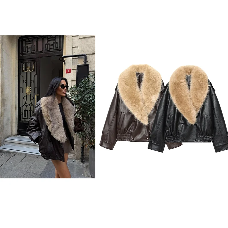 

2025 Winter New Hot-Selling Jacket Detachable Collar Faux Leather Jacket Fashionable and Warm
