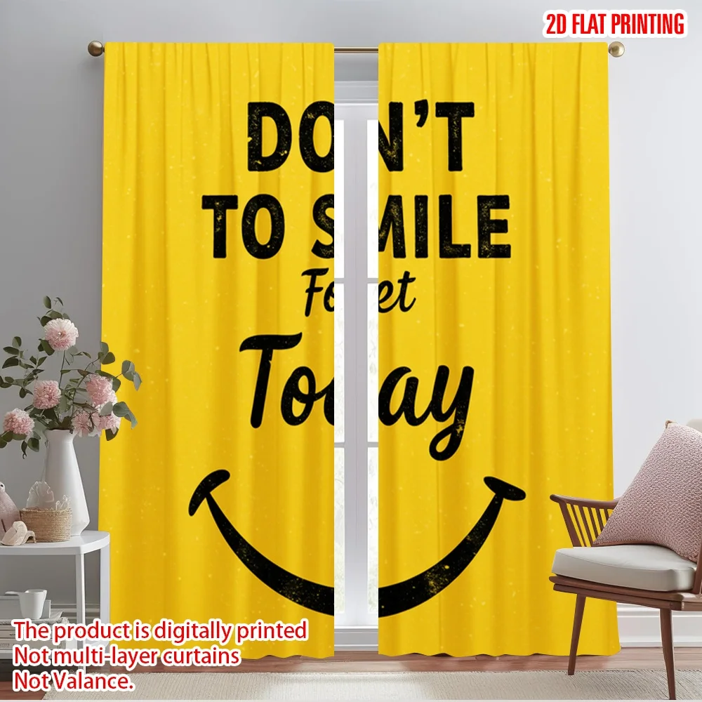 

2pcs 2D flat printing Window Drapes DON'T Forget SMILE Today Polyester Fabric Without Electricity Birthday Party for Festive