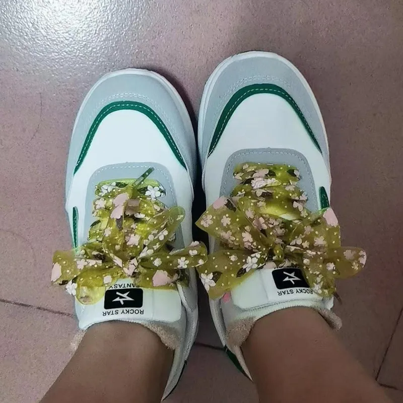 2.7 cm Wide Fantasy Printed Chiffon Organza Shoealces Bowknot Sneaker Sport Shoes White Shoes Leather Casual Flower shoes Laces