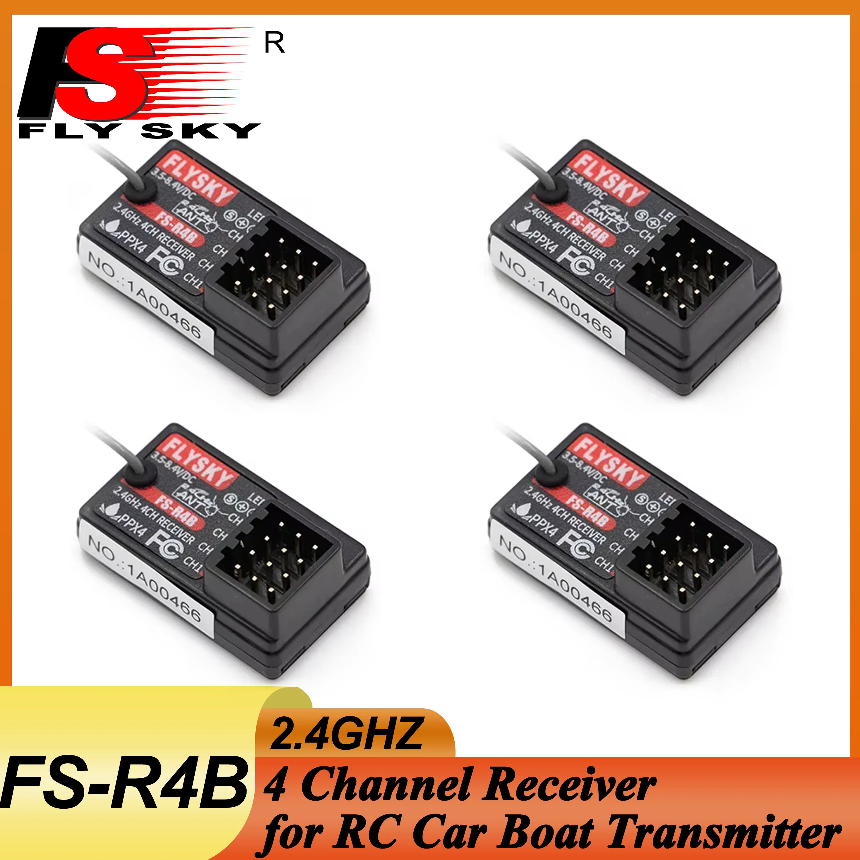 

1/2/4PCS FLYSKY FS-R4B 4 Channel 4CH 2.4G Mini PWM Receiver 3.5-8.4V ANT Single Antenna for RC Car Boat Transmitter Model Toy