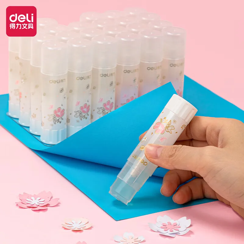 3 uds Deli Sakura barra de pegamento sólido de alta viscosidad Diy hecho a mano lindo pegamento financiero escuela suministros de papelería de oficina