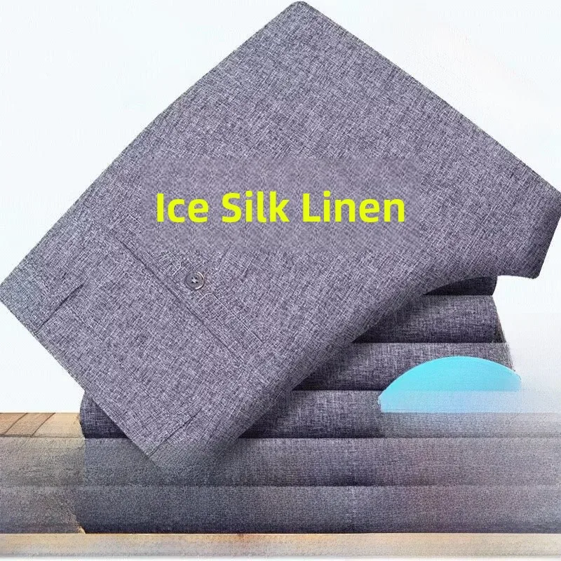 

Шикарные новые мужские льняные шелковые широкие брюки Paul 2025 года, свободные прямые брюки для среднего и лет, модные городские брюки...