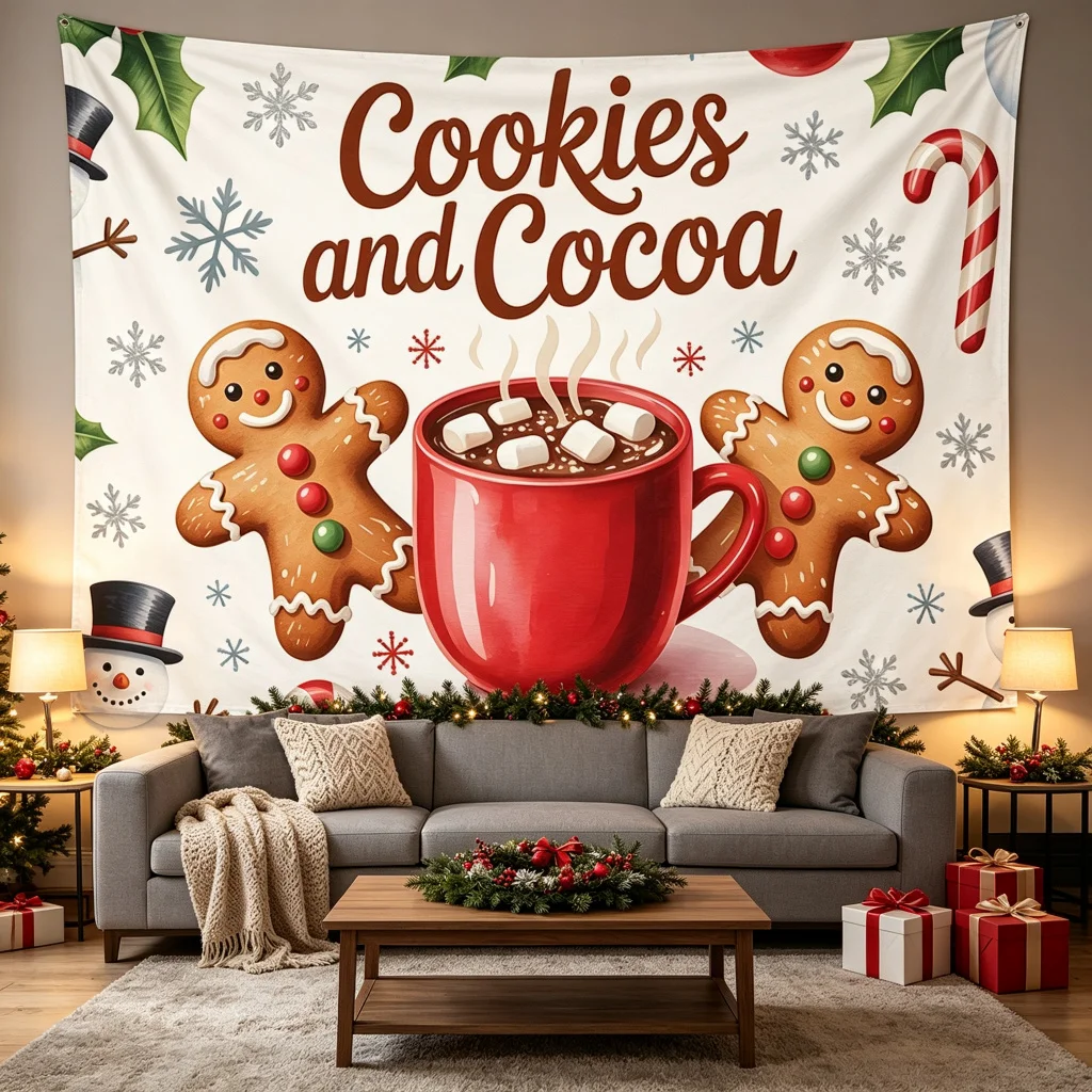 1PC Christmas Winter Wonderland Hot Cocoa Print Backdrop Banner, Bedroom Living Room Kitchen Photo Background, Party Decoration
